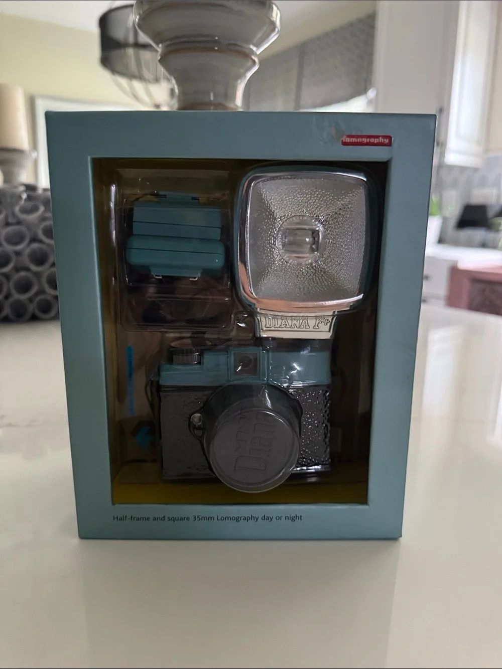 Diana F+ 35mm Film Camera in Light Blue with Flash